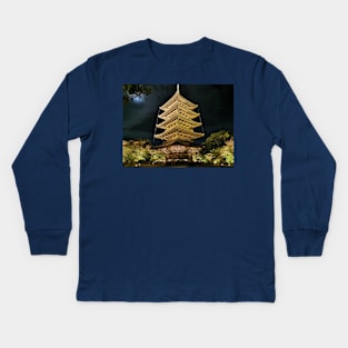 Toji temple at night Kids Long Sleeve T-Shirt